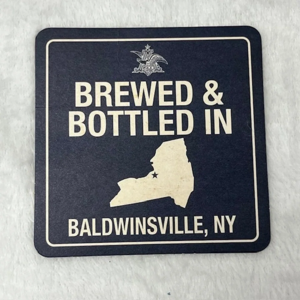 Bud Light Beer Coaster Brewed & Bottled in Baldwinsville NY New York Navy Blue